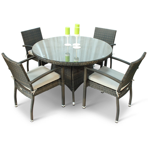 Phuket Rattan Round 4 Seat Dining Set Armchairs JB Commercial Furniture