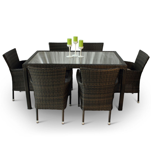 Phuket Rattan Deluxe 6 Seat Rectangular Dining Set JB Commercial