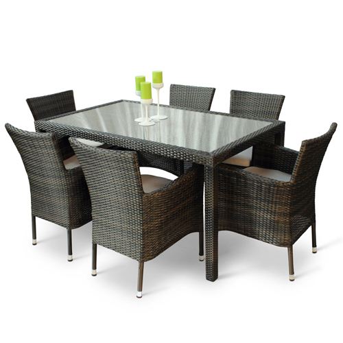 Phuket Rattan Deluxe 6 Seat Rectangular Dining Set JB Commercial