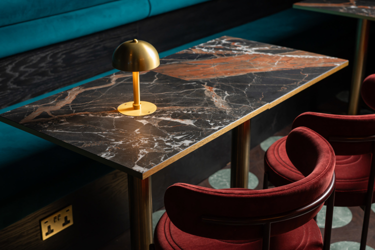 Clio table base with bespoke laminate table top LRCT