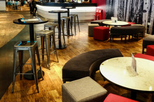 french bistro bar stools with herald poseur table and bespoke benches