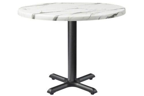 white oak round all weather werzalit table top with black 4 leg cast iron outdoor dining table base with self leveling feet