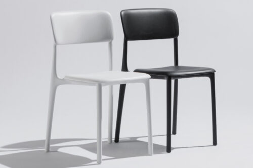 flexfurn pepper polypropylene side chair in black and white side by side.