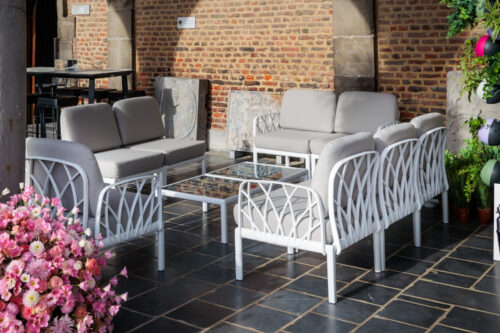 Rimini outdoor lounge set in a hotel reception.