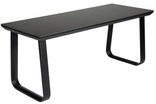 salt folding dining table, black frame and black laminate table top, on a white background.