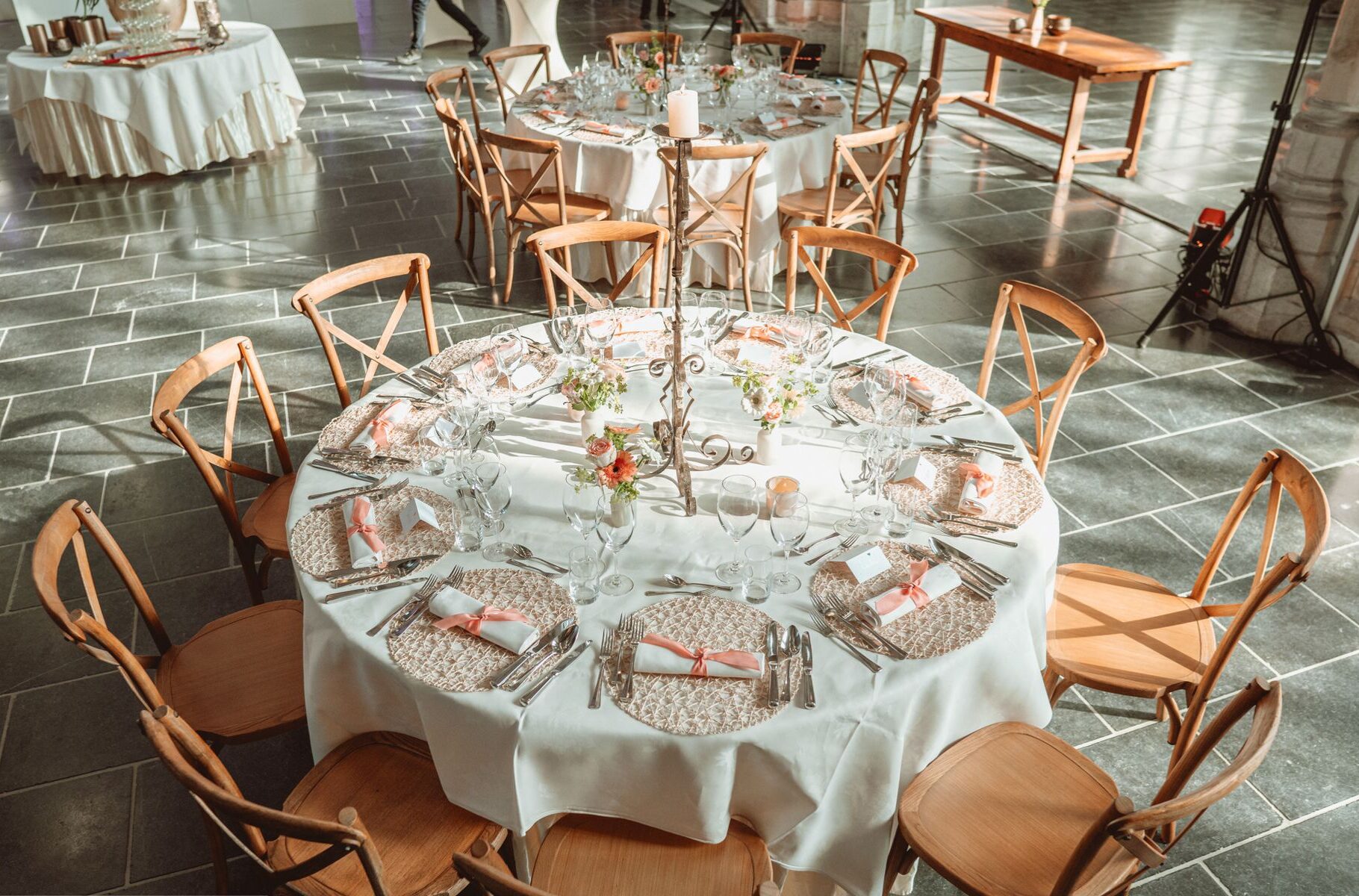 wedding table with crossback side chairs