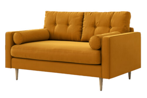 Sam Sofa, in yellow velvet on a white background - angled view.