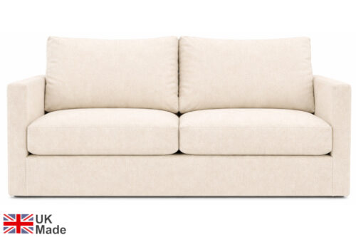 Alps 2 Seater Sofa in cream velvet material, with no legs, on a white background.