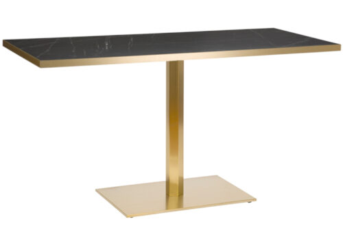 Centro hexagonal dining table, rectangle, with black marble table top and gold edge, on a white background.