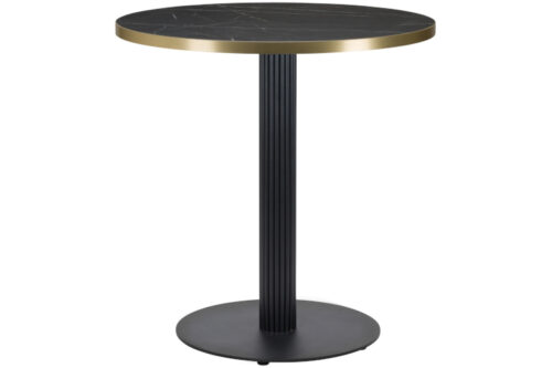 Lugo black reeded table base with black marble table top, on white background.