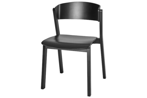 Latte side chair, black finish, angled front view, on a white background.
