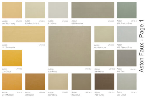 Panaz Aston Faux Leather swatch card page 1.